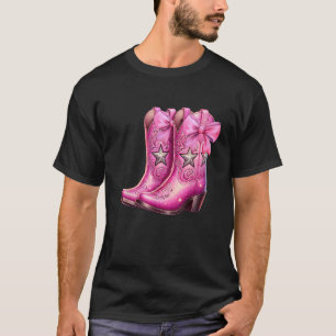 Cowgirl Boots Rosa Baby Bow Preppy y2k Coquette T Shirt