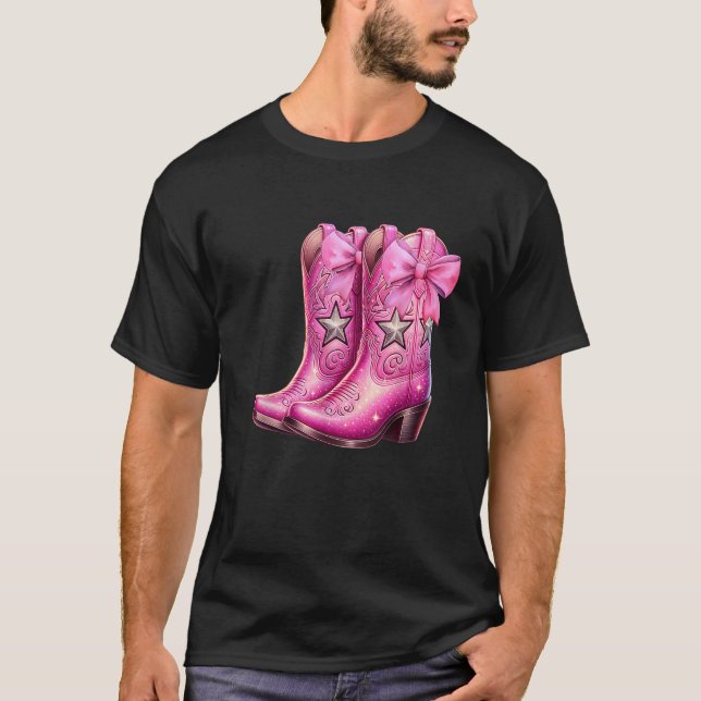Cowgirl Boots Rosa Baby Bow Preppy y2k Coquette T Shirt (Framsida)