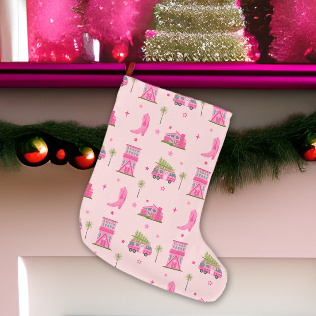 Cowgirl Boots Rosa jul Camper Modern Stor Julstrumpa (Skapare uppladdad)