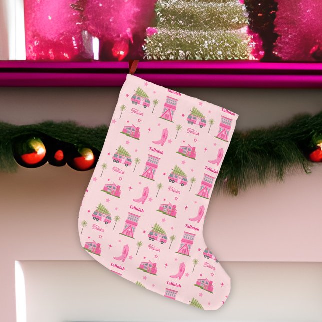 Cowgirl Boots Rosa jul Camper Namn Stor Julstrumpa (Skapare uppladdad)