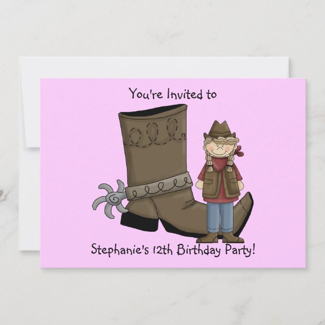 Cowgirl Boots & Spurs - Birthday Girl Firande Inbjudningar (Framsida)