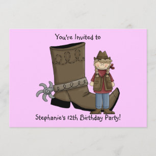 Cowgirl Boots & Spurs - Birthday Girl Firande Inbjudningar