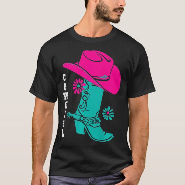 Cowgirl Boots Western Rodeo Cowgirl Cowboy T Shirt (Framsida)
