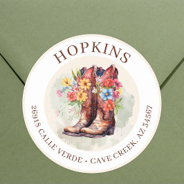 Cowgirl Boots with Flowers Returetiketters Runt Klistermärke