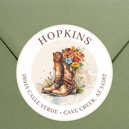 Cowgirl Boots with Flowers Returetiketters Runt Klistermärke