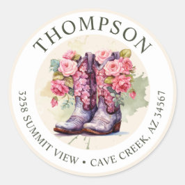 Cowgirl Boots with Flowers Returetiketters Runt Klistermärke