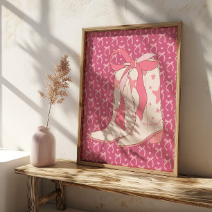 Cowgirl Boots with Rosa Ribbon Coquette Art Print Poster