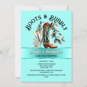 Cowgirl bos peony aqua teal blommigt bubblande gla inbjudningar