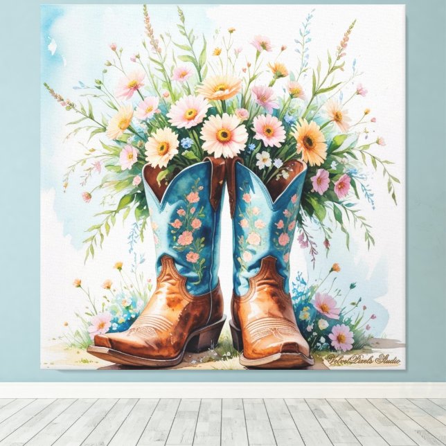 Cowgirl Bouquet Kanvastryck | Väggkonst (Insitu (trägolv))