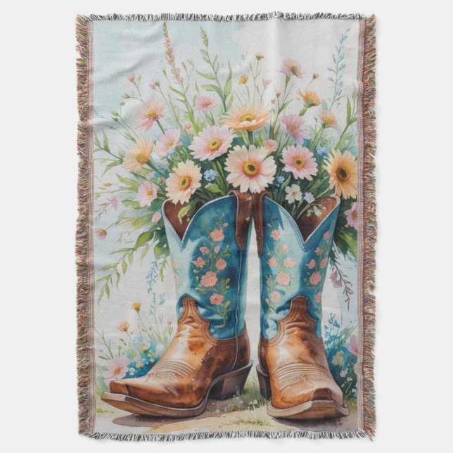 Cowgirl Bouquet Throw Blanket | Western hemdekan Filt (Framsidan Vertikal)