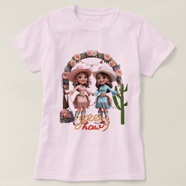 Cowgirl Bröllop Firande - Western Aesthetic fo T Shirt (Design framsida)