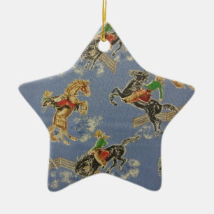 Cowgirl Bronc Rider Julgransprydnad Keramik