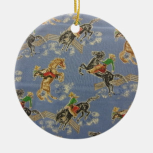 Cowgirl Bronc Rider Julgransprydnad Keramik
