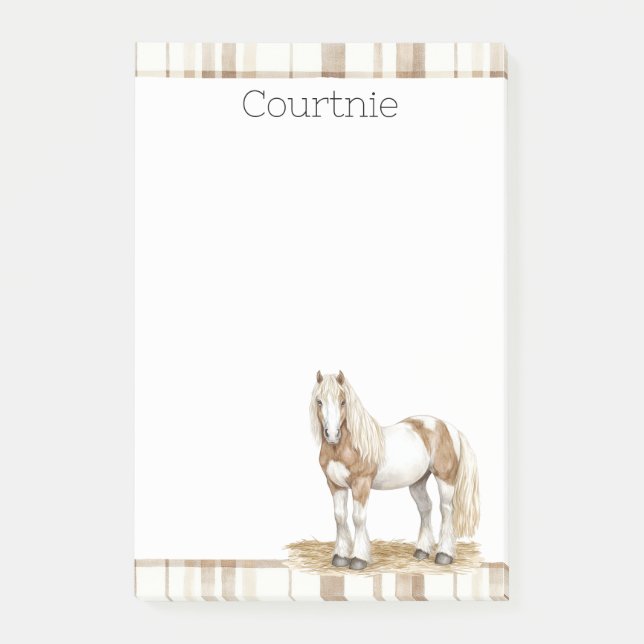 Cowgirl Brown Plaid Stripes Horse Post-it Block (Framsida)