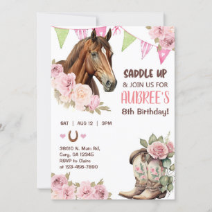 Cowgirl, brun häst, ridning, flickfödelsedag inbju inbjudningar