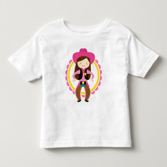 Cowgirl Brunette - Cute Rosa Western Rodeo Land T Shirt (Framsida)