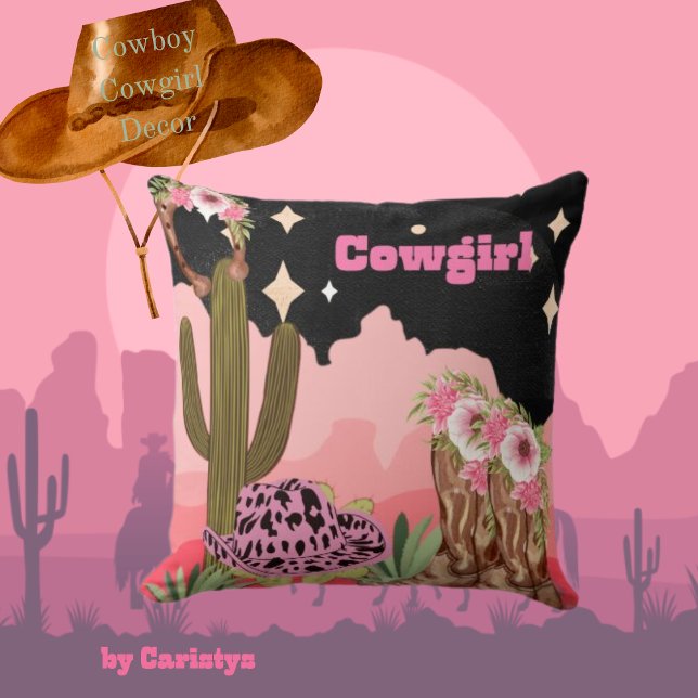Cowgirl, Cactus, Boots, Hat Kudde (Skapare uppladdad)