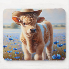 Cowgirl Calf på bete med kornblommor Musmatta