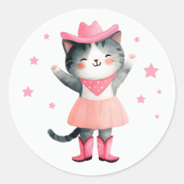 Cowgirl Cat Pastel Rosa Cute Watercolor Western Runt Klistermärke