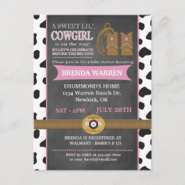 Cowgirl Chalkboard Baby Shower-vykort Inbjudan Vykort