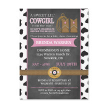 Cowgirl Chalkboard Baby Shower-vykort