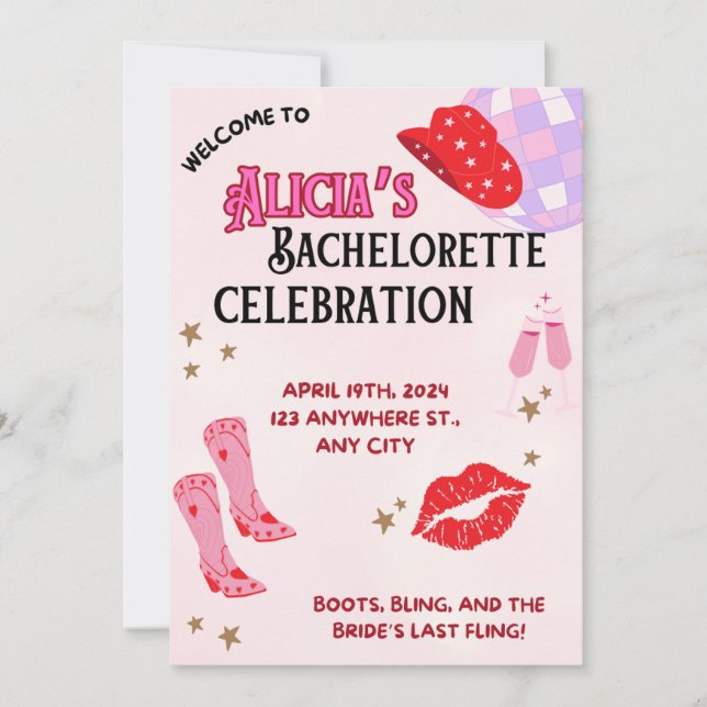 Cowgirl Chic Bachelorette Invitation Inbjudningar (Framsida)