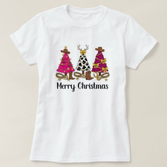 Cowgirl Christmas Trees Merry Christmas  T Shirt (Design framsida)