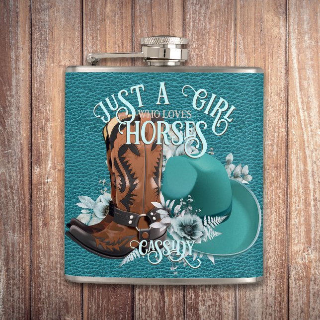 Cowgirl-citat turquise skin cowboystövlar fickplunta (Cowgirl quote turquoise leather cowboy boots hat flask)