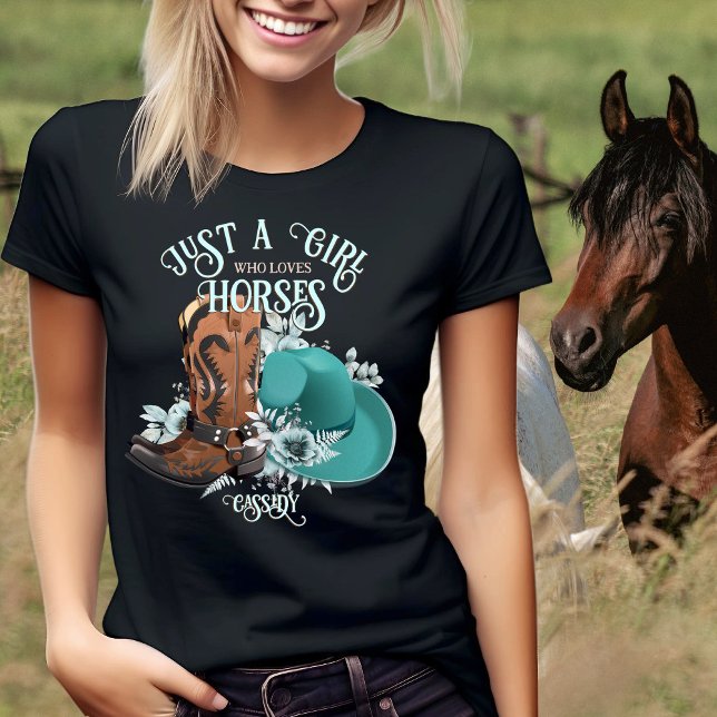 Cowgirl-citat turquise skin cowboystövlar t shirt (Cowgirl quote turquoise leather cowboy boots hat black T-Shirt)