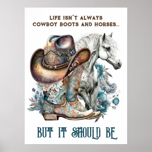 Cowgirl citerar häst cowboystövlar som blommigt poster (Framsidan)