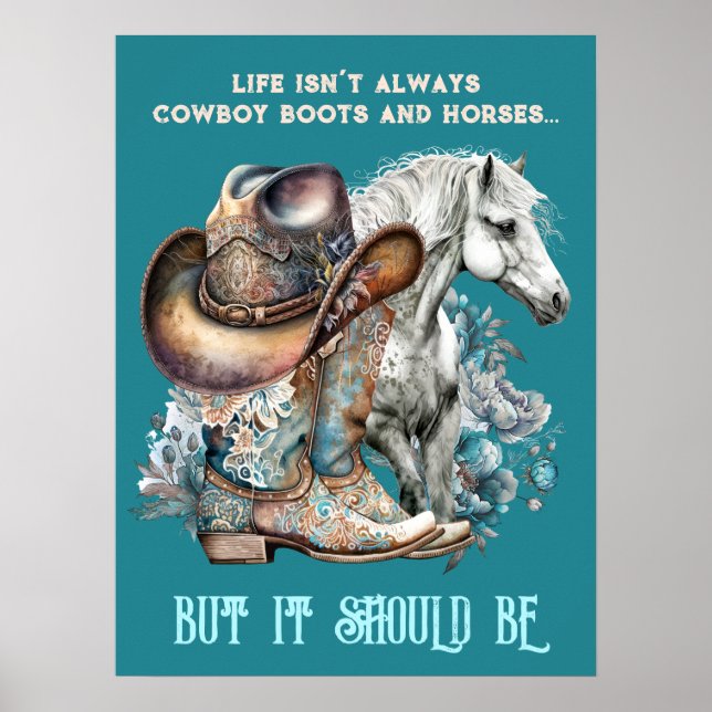 Cowgirl citerar häst cowboystövlar som blommigt poster (Framsidan)