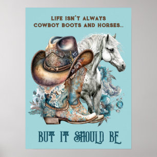 Cowgirl citerar häst cowboystövlar som blommigt poster