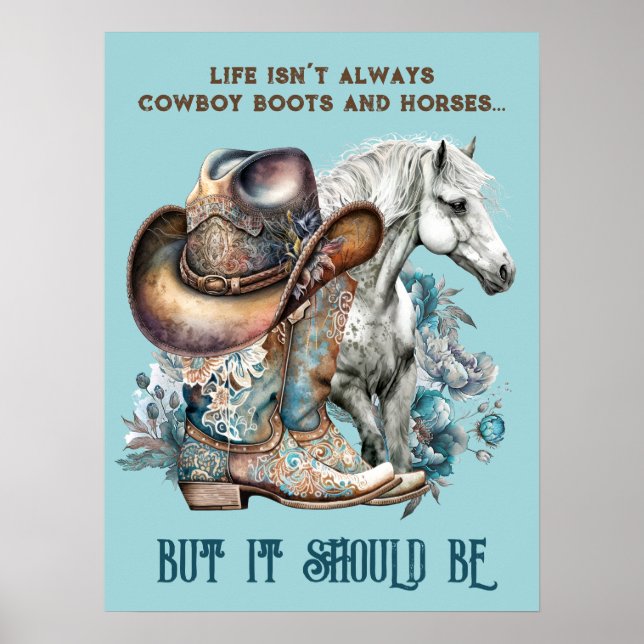 Cowgirl citerar häst cowboystövlar som blommigt poster (Framsidan)