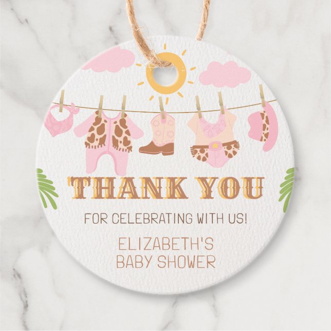 Cowgirl Clothesline Western Baby Shower Tack Gåvor Etiketter (Framsida)
