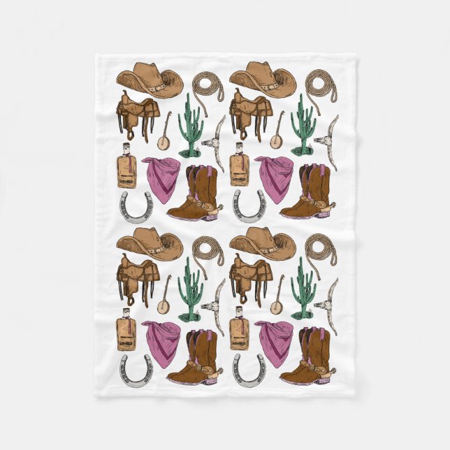 Cowgirl Collage Mysigt Blanket - Western, Rosa och Fleecefilt (Framsidan)