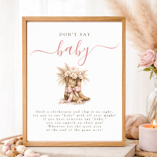 Cowgirl Coquette Bow Baby Shower Säga Inte Baby Poster