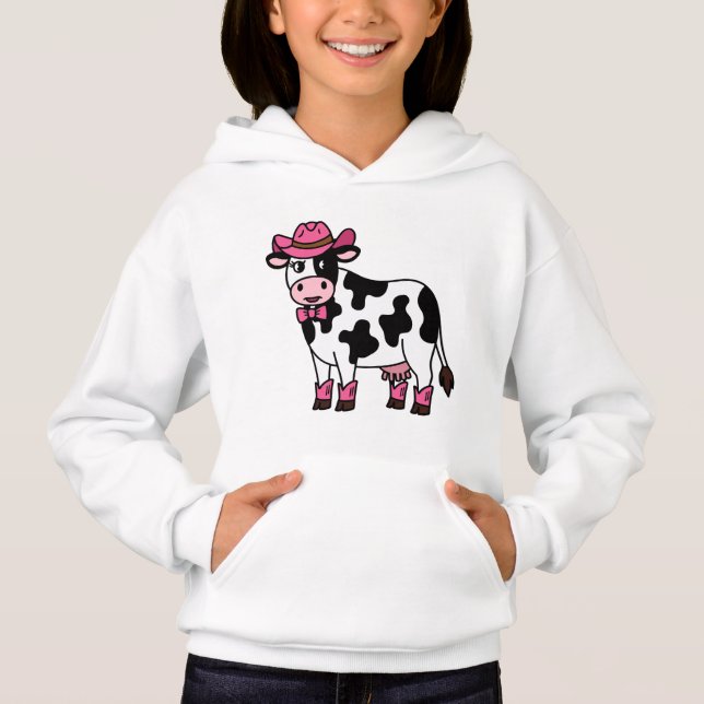 Cowgirl Cow Design – Cute Pink Western Farm Animal T Shirt (Framsida)