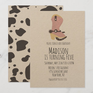 Cowgirl Cow-Födelsedagsfest vid alla ålders inbjud Meddelande