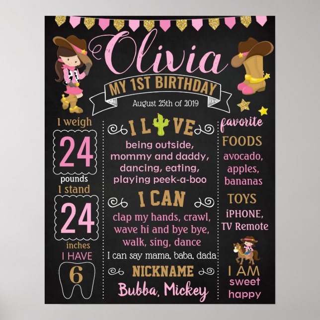 CowGirl Cow Girl Cowboy Vilda western Birthday-tec Poster (Framsidan)