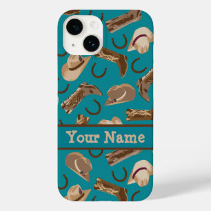 Cowgirl Cowboy Hat Boots Teal Namn Personlig Ca