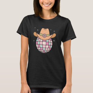 Cowgirl Cowboy Hat Disco Light Boll Rosa Flower T Shirt