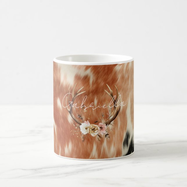 Cowgirl Cowhide Blommigt Hjort Antlers Kaffemugg (Center)