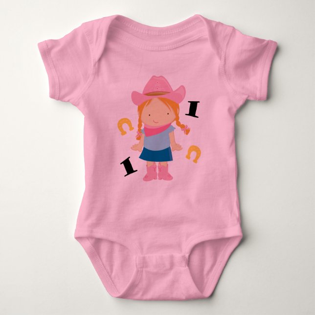 Cowgirl Cute 1st Birthday 1 Yr Old T-shirt (Framsida)