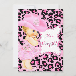 Cowgirl Cute Baby Shower Rosa Leopard Girl Blonde Inbjudningar