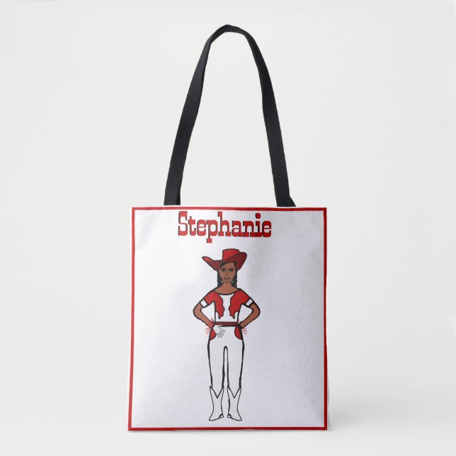 Cowgirl Dancer Tote White Red Fringe A Tygkasse (Framsida)