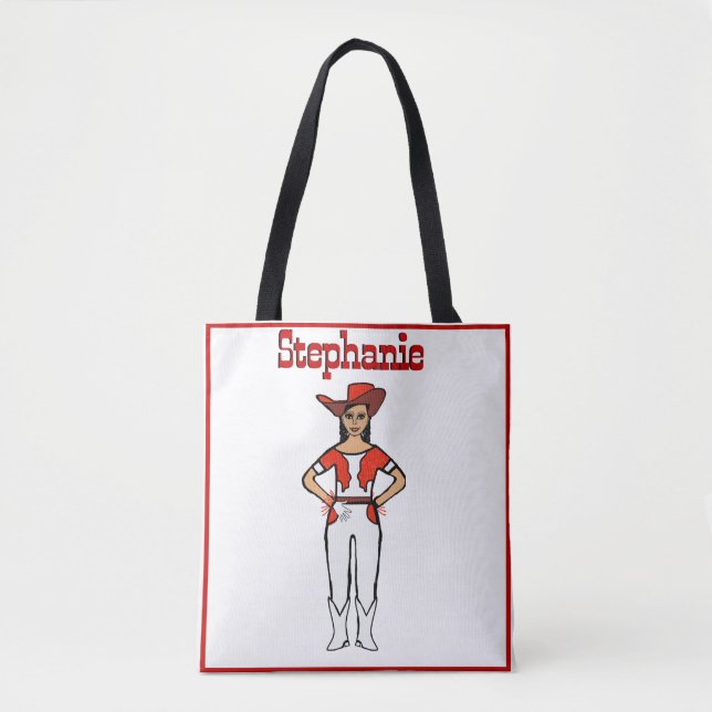 Cowgirl Dancer Tote White Red Fringe B Tygkasse (Framsida)