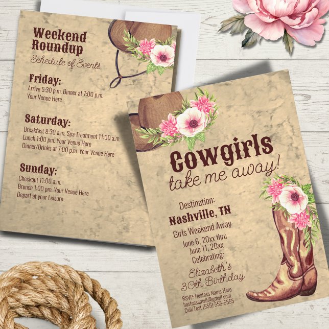 Cowgirl Destination Födelsedag Rustik Rosa Blommig Inbjudningar (Skapare uppladdad)