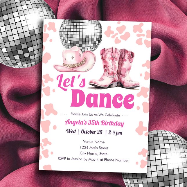 Cowgirl Disco 35e Birthday ROSA Dance Inbjudan (Skapare uppladdad)