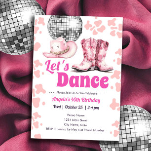 Cowgirl Disco 40:e födelsedag ROSA Dance-inbjudan Inbjudningar