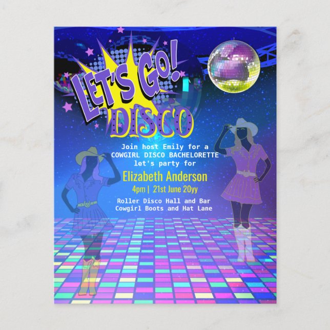 Cowgirl Disco Bachelorette Lets Go Last Ride Rodeo Flygblad (Framsidan)